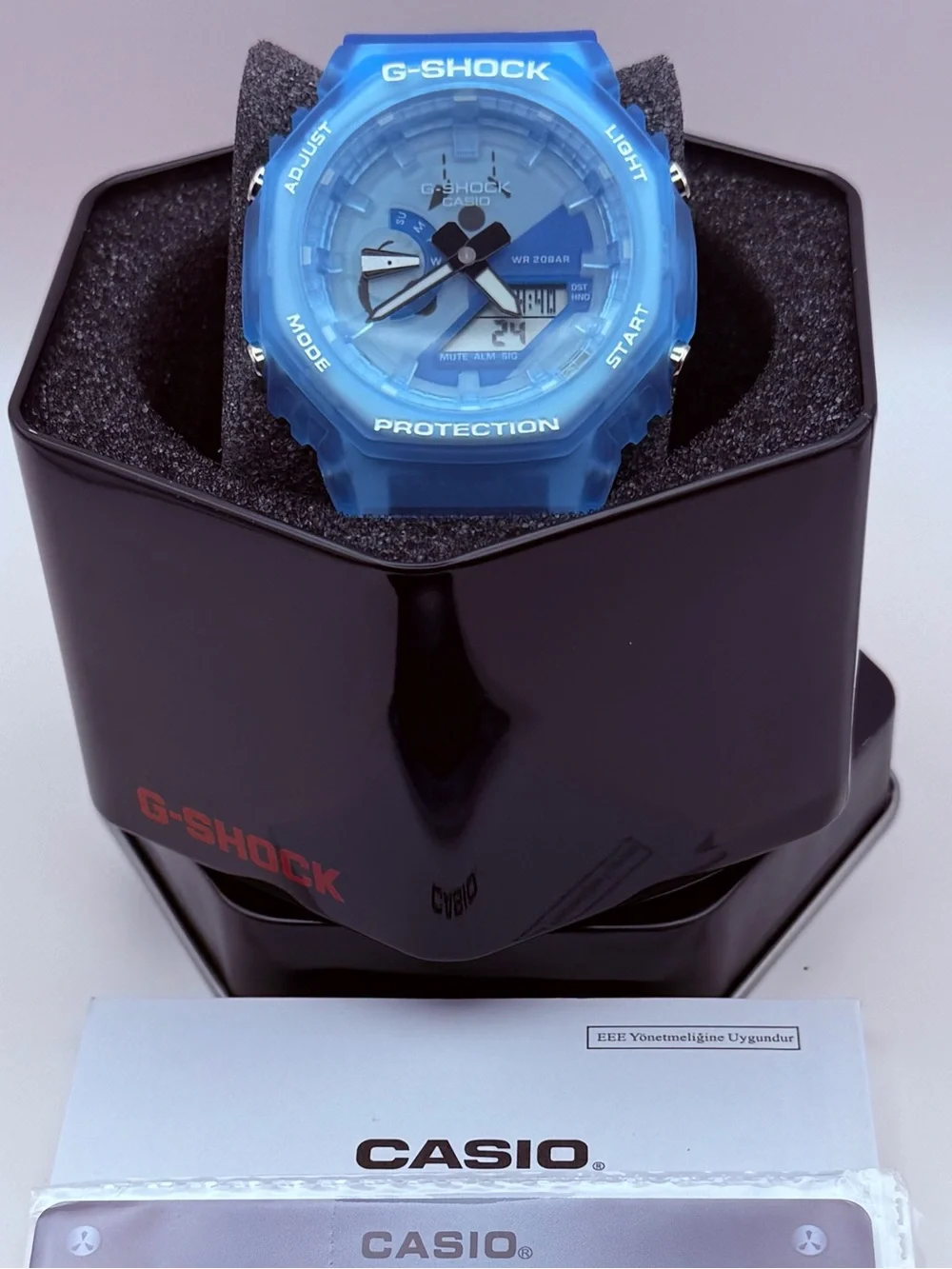 G-Shock GA2100, With Light Blue Transparent Dial,Resin Strap, and Bezel